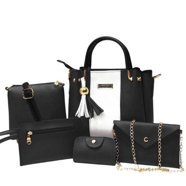 Stylish Women's PU Leather Hand Bag Set - 5 Pcs